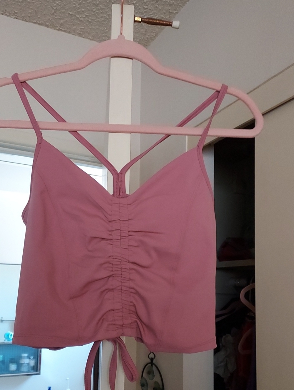 Women's Pink Ruched Strappy Tank Top
